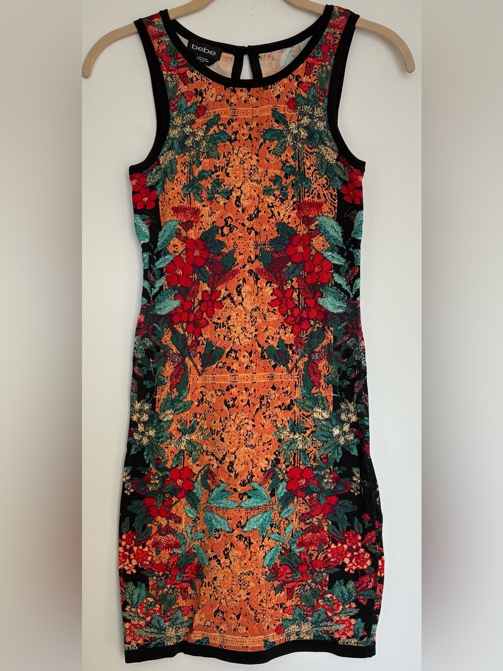 bebe Orange and Red Multi Floral Sleeveless Sheath Body-con Mini Dress XS